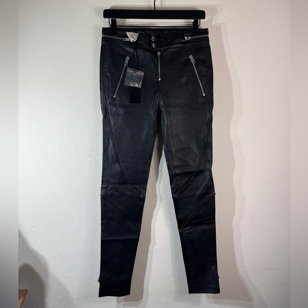 NWT $998 Diesel 'L-Elide' Leather Pants w/ Zipper-Detail in Black Sz 28
